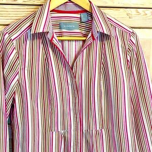 Liz Claiborne Striped Button Down Shirt Preppy Pink Contrasting Cuff